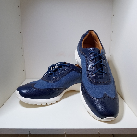 Marc Joseph Other - Marc Joseph New York Leonard St men's navy pebble leather denim shoes SZ 9.5